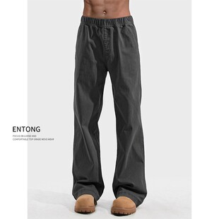 Entong春季高街复古深灰色休闲裤子男生美式复古百搭显瘦直筒长裤