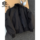 Entong黑色cleanfit飞行夹克棉服男款 加厚立领棒球服高级棉衣 冬季