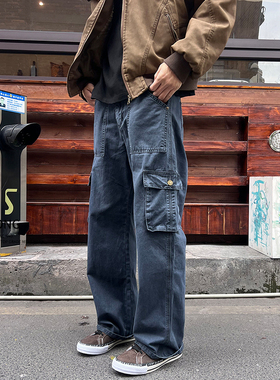 Entong美式cleanfit多口袋工装牛仔裤男生街头直筒宽松潮流长裤子