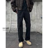 子 男街头痞帅宽松直筒显瘦长裤 Entong美式 高街vibe黑色立裁牛仔裤