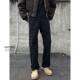 子 男街头痞帅宽松直筒显瘦长裤 Entong美式 高街vibe黑色立裁牛仔裤