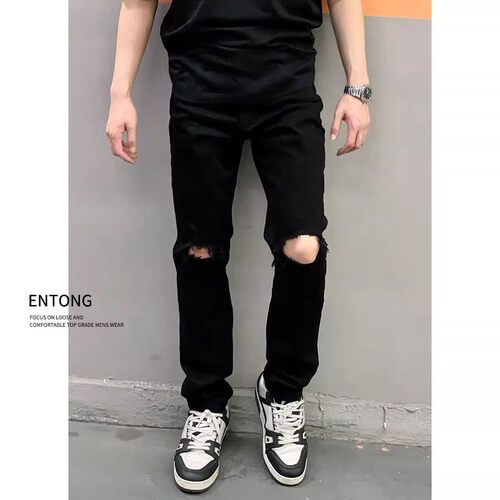 美式破洞牛仔裤男款大码