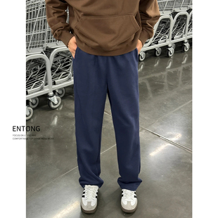 Entong美式运动风藏蓝色休闲卫裤男生裤子潮牌直筒裤百搭运动长裤