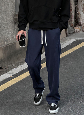 Entong美式潮流斜切针织卫裤男生裤子宽松百搭抽绳运动裤休闲长裤
