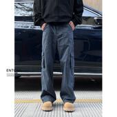 高街百搭宽松直筒长裤 Entong美式 男士 牛仔裤 子 复古潮流藏蓝色工装
