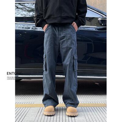 美式复古潮流藏蓝色工装牛仔裤