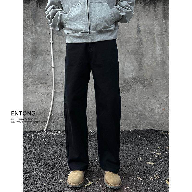 Entong美式高街vibe复古黑色牛仔裤男生百搭痞帅宽松直筒显瘦长裤 - entong潮流男装出品