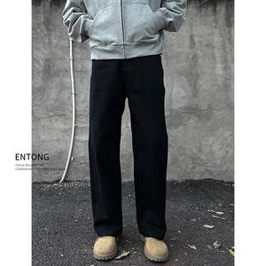 Entong美式高街vibe复古黑色牛仔裤男生百搭痞帅宽松直筒显瘦长裤