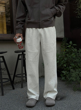 Entong花灰色简约百搭针织卫裤男款春秋季男生裤子美式宽松休闲裤