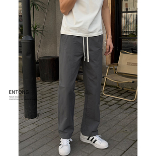 Entong春夏新款斜切休闲裤子男款春装美式复古潮流宽松百搭长裤子