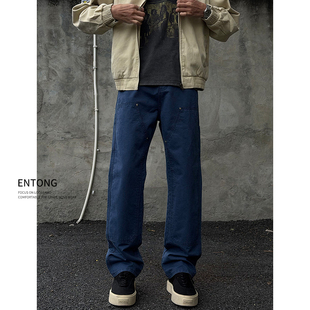 Entong法工蓝cleanfit美式伐木牛仔裤男款春秋款宽松百搭直筒裤子