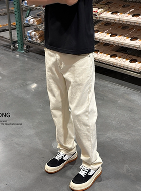 Entong美式vibe杏色牛仔裤2025新款男宽松简约显瘦直筒美式长裤子