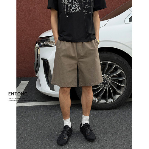 Entong美式高街复古cleanfit休闲短裤男款夏季直筒宽松休闲五分裤