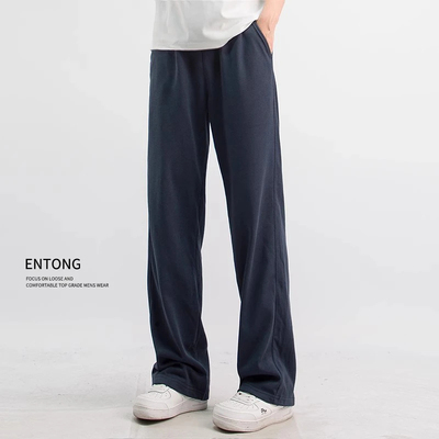 深蓝色休闲直筒裤运动裤