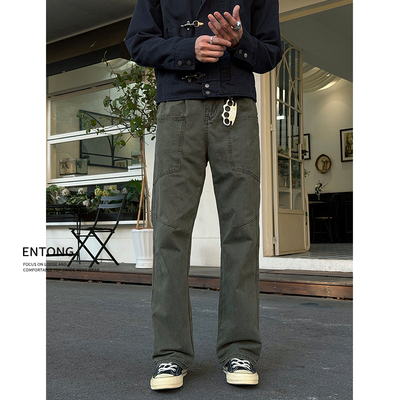 军绿色高街复古工装休闲裤子