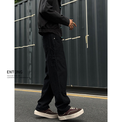 黑色痞帅美式高街水洗牛仔裤