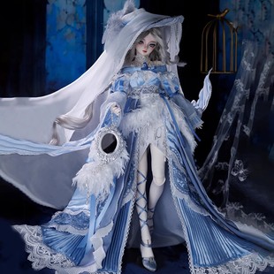 4分BJD娃娃衣服裙装假发GEM夜莺 幽蓝之羽的套装裙子鞋子假发女装