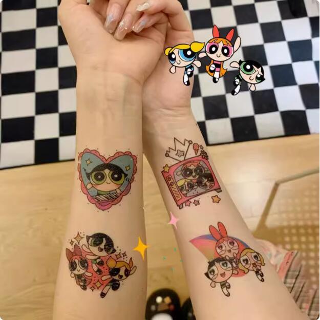 【一套17张】纹身贴暗飞天女警卡通防水女持久可爱图案ins风