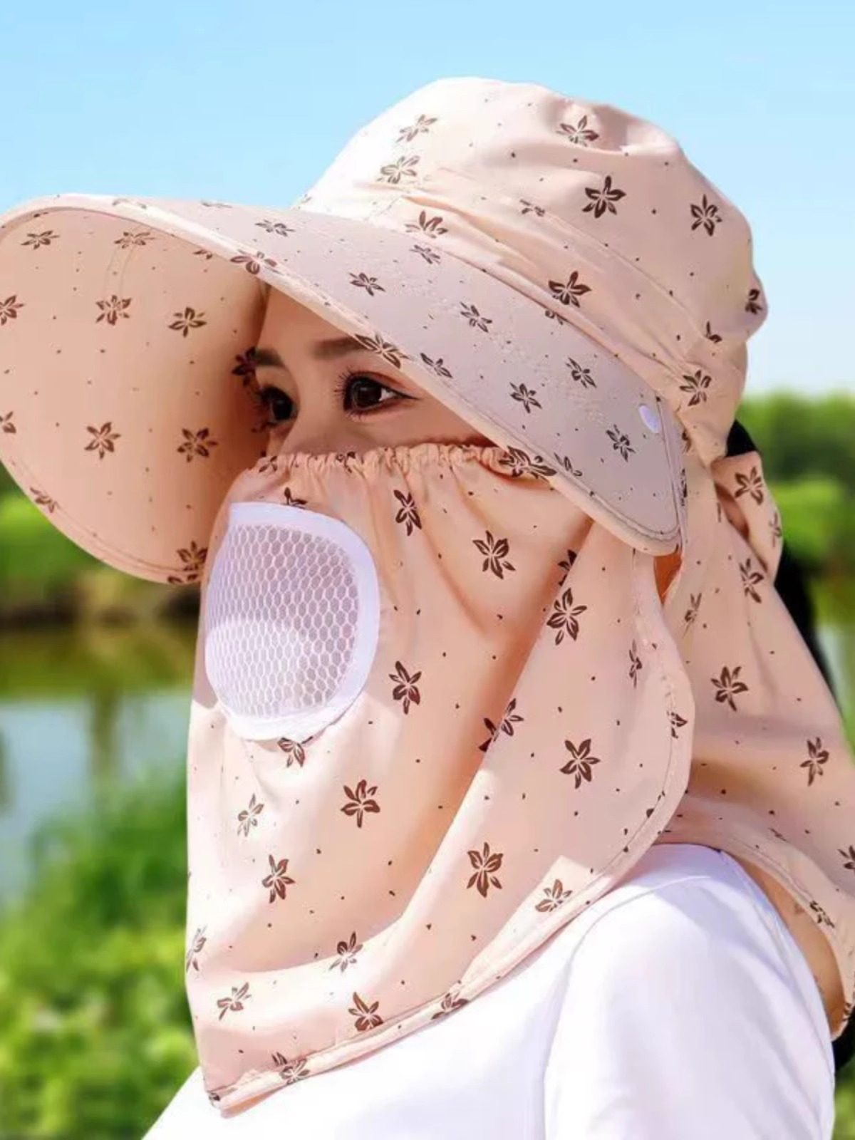 遮阳帽女防晒防紫外线遮脸全脸太阳帽子面罩夏季下地农村干活采茶