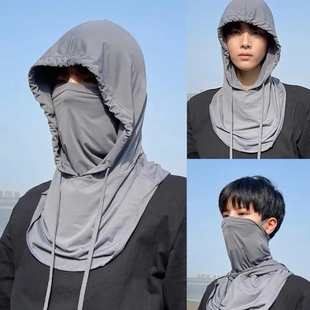 防晒面罩男遮全脸冰丝透气围脖夏季开车面纱骑行面巾脖子防护套潮