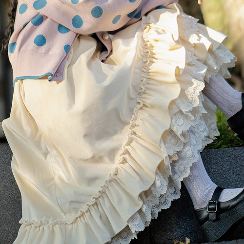 复古蛋糕裙蕾丝半身裙大摆长裙