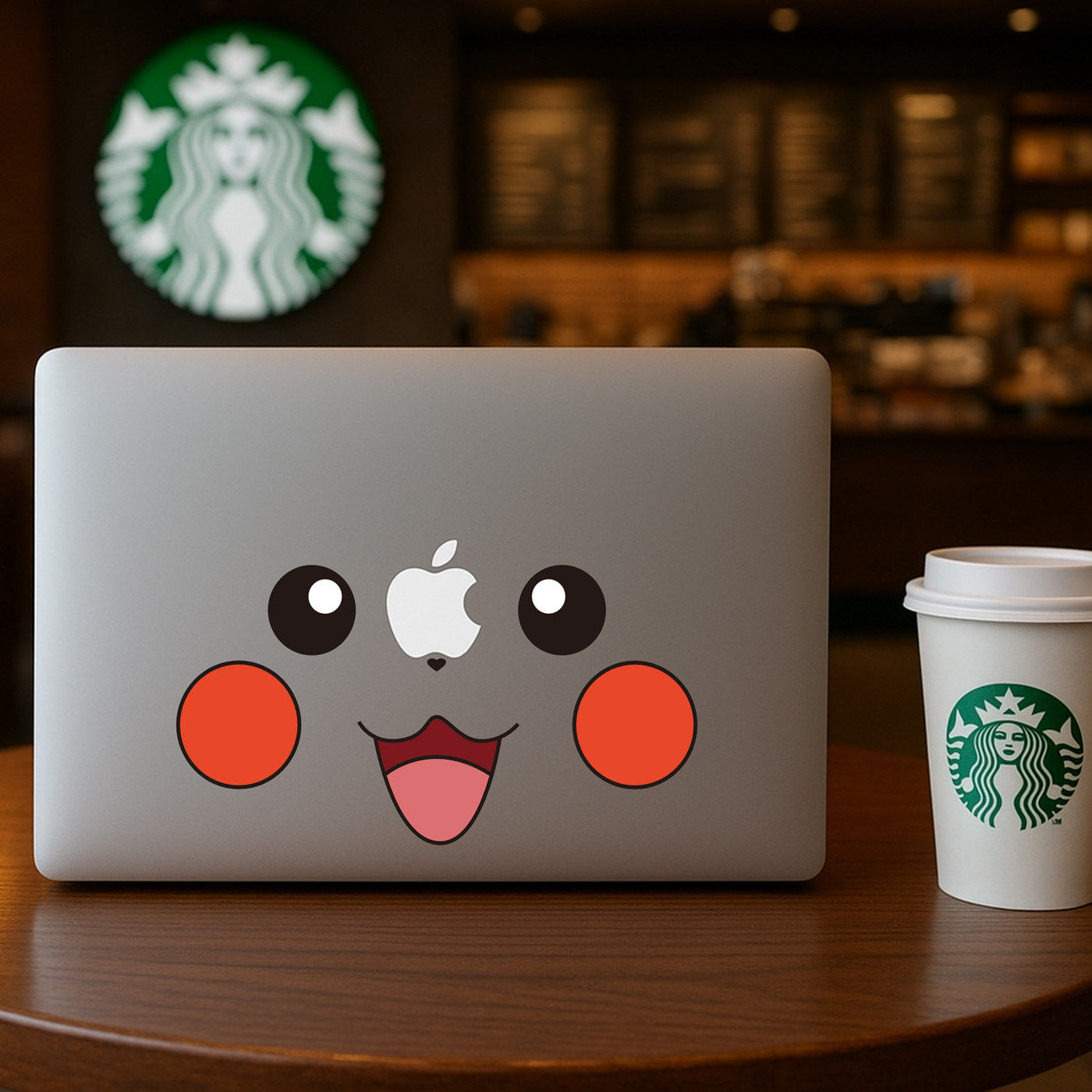 创意苹果macbookpro可爱皮卡丘脸部表情转印贴笔记本电脑局部贴纸