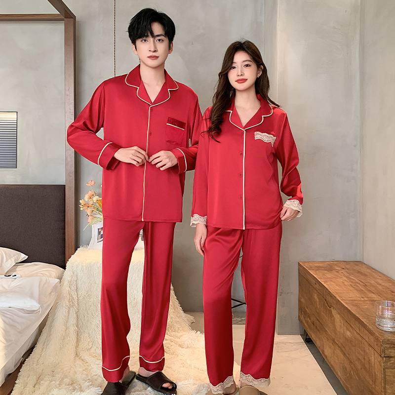 100%桑蚕丝睡衣结婚新婚情侣套装