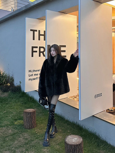 2025秋冬新款黑色狐狸毛皮草外套女环保暖毛毛中长款显瘦大衣外套