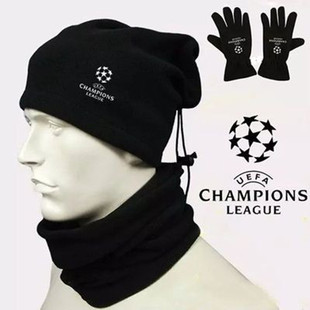骑行跑步保暖 欧冠足球训练手套围脖帽子足球装 备三件套防寒冬季