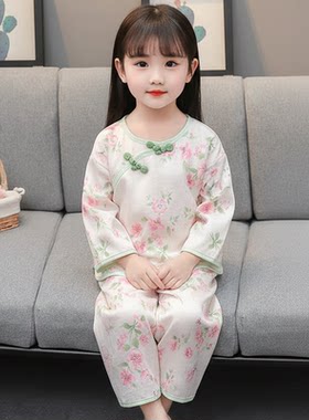 云朵棉女童睡衣长袖家居服套装新中式宝宝空调服春秋夏季女孩夏装