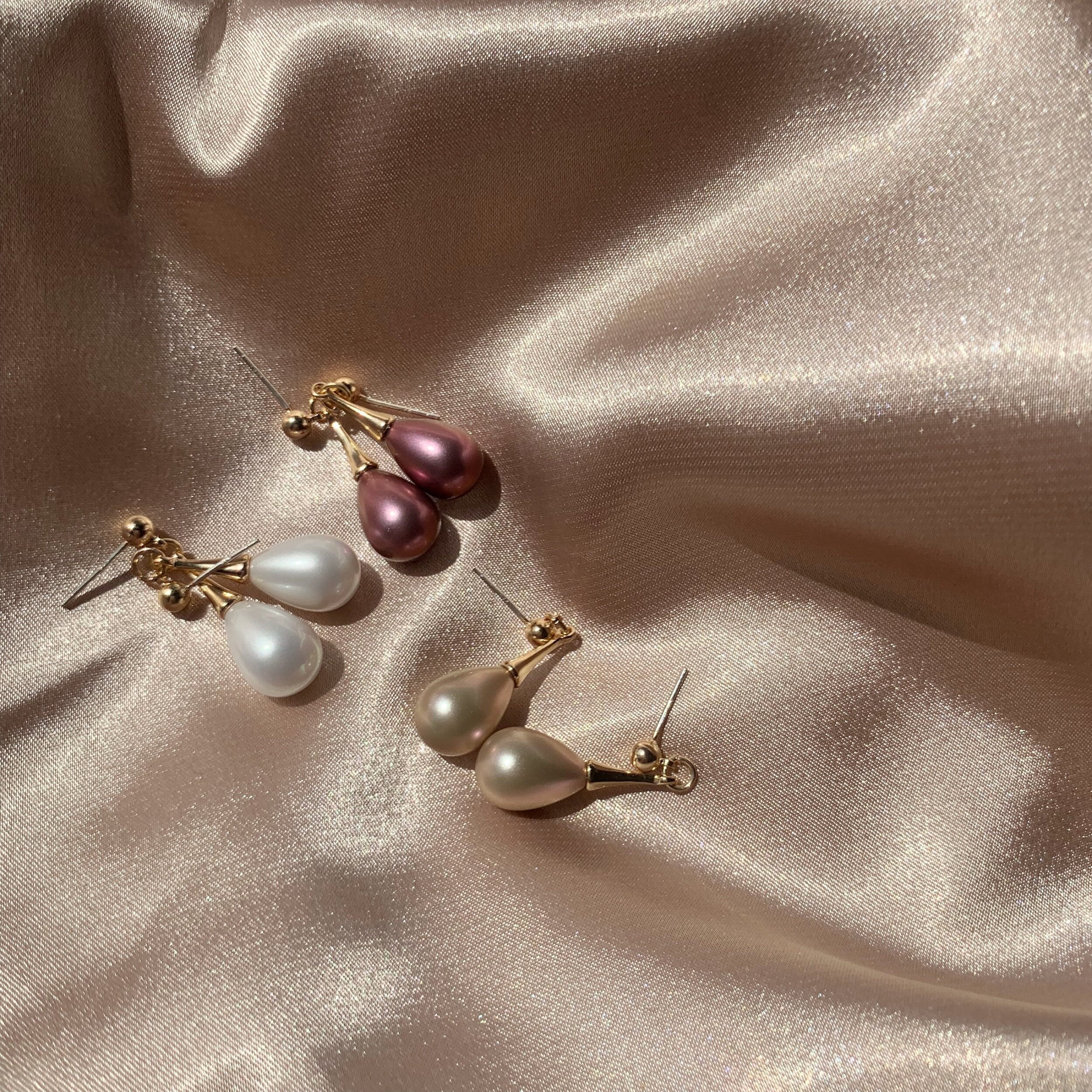 法式水滴玻璃珍珠 复古vintage香槟 高级感约会耳环耳夹