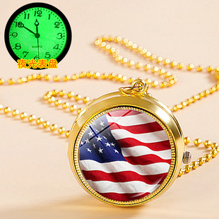 跨境美国加拿大国旗夜光表盘动漫石英怀表项链表潮礼品表定制照片