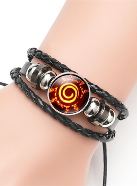 新品配饰 动漫火影忍者宝石牛皮编织手链 九勾玉轮回 写轮眼