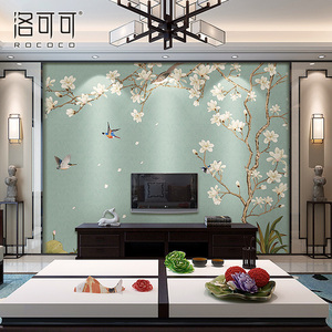 新中式玉兰花鸟壁纸山水壁画客厅电视背景墙沙发影视墙布卧室墙纸