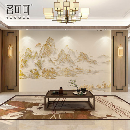 2026轻奢聚财金山壁纸背景墙壁布