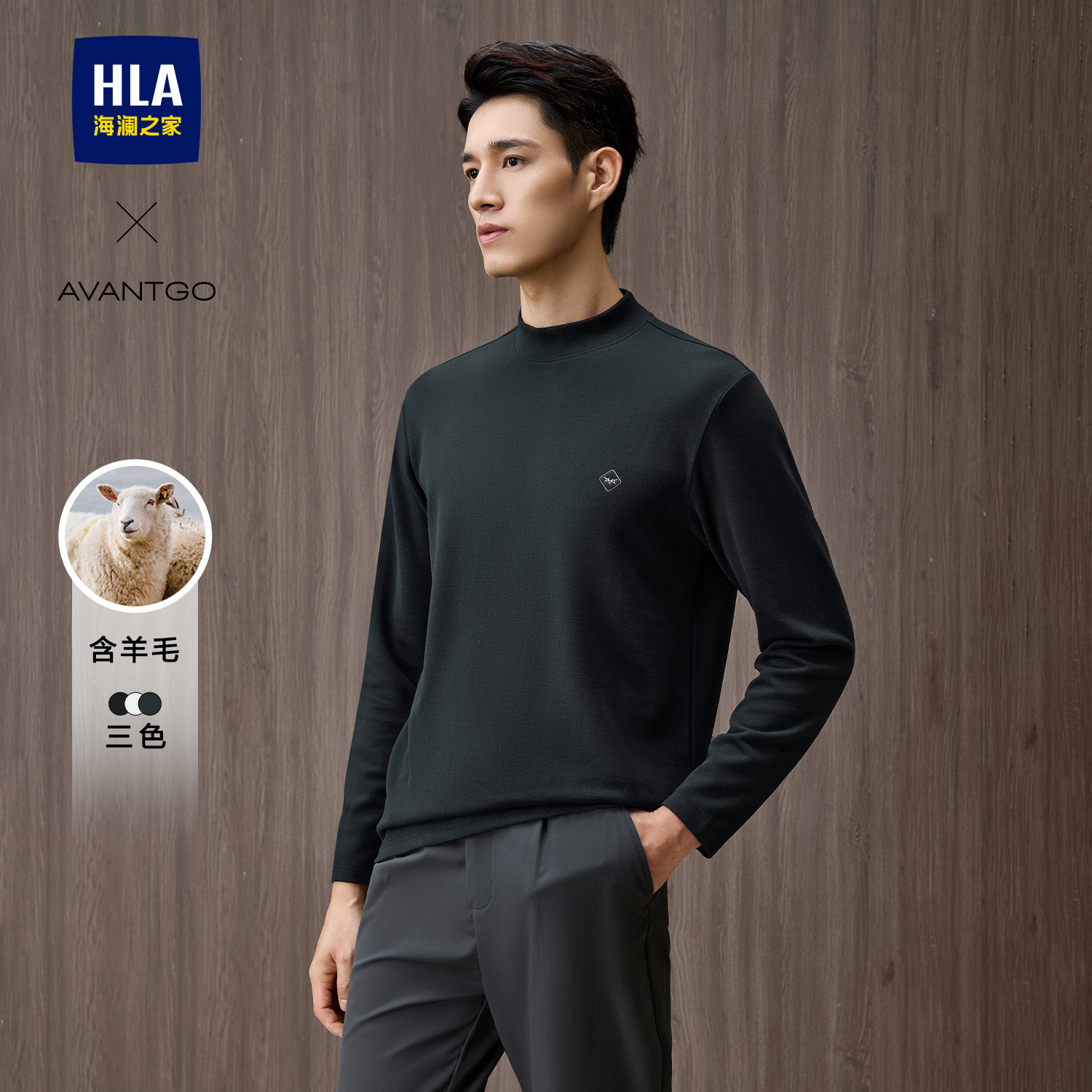 海澜之家含羊毛印花套头长袖T恤