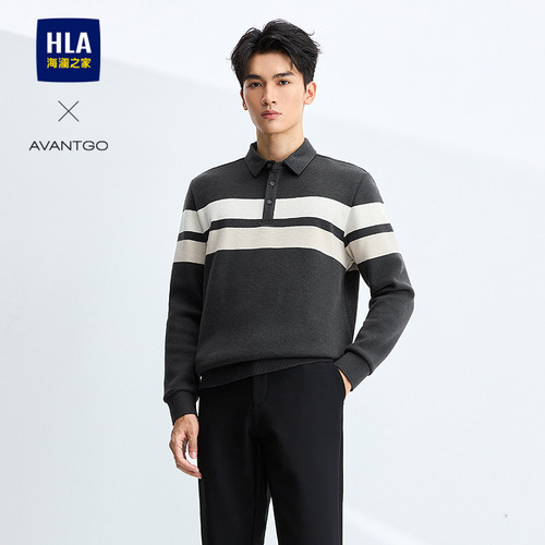 海澜之家翻领撞色保暖长袖针织衫