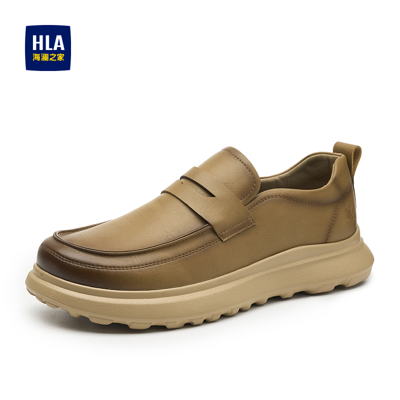 HLA/海澜之家男鞋新款秋冬复古经典套脚休闲鞋英伦百搭皮面一脚蹬