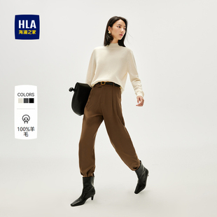 半高领针织衫 海澜之家长袖 HLA 秋新半高领套头毛衣女装 纯羊毛