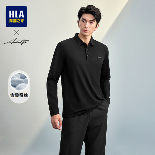海澜之家立体小标翻领长袖polo衫