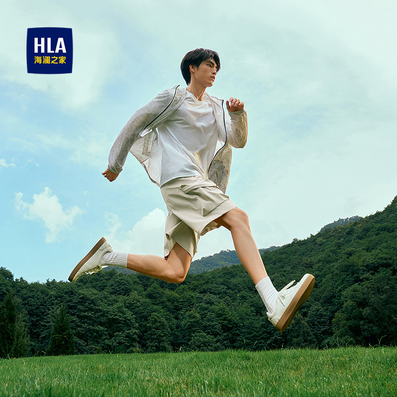 HLA/海澜之家宽松休闲中裤春夏时尚松紧腰简约大贴袋五分裤男