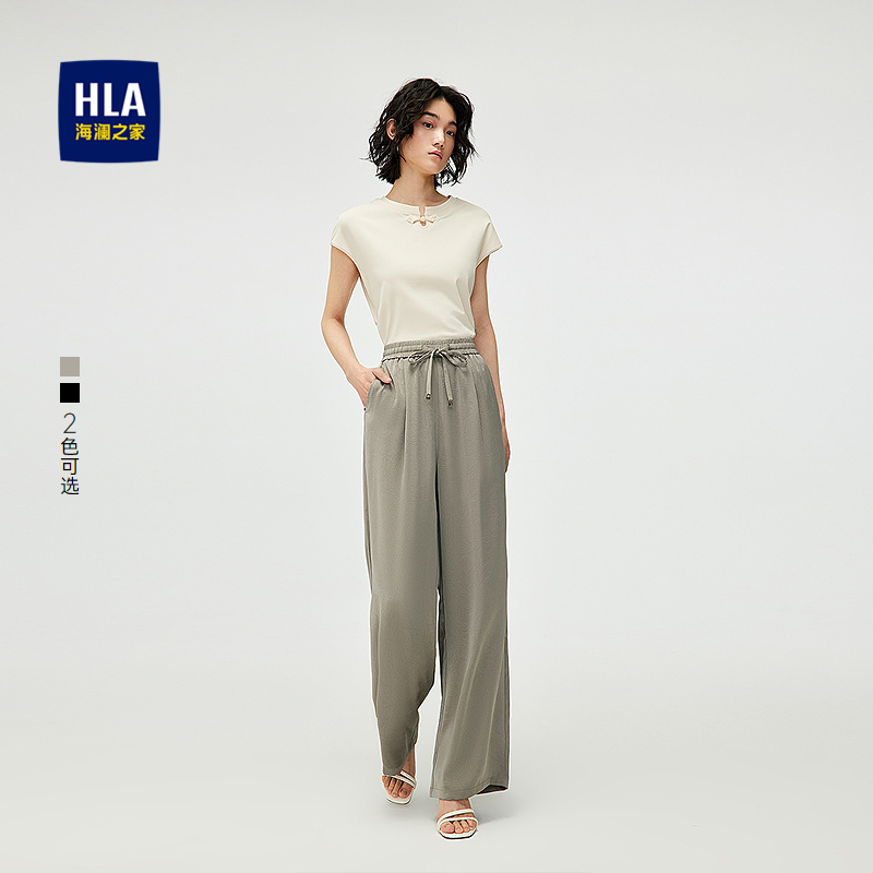 海澜之家宽松黑色新中式休闲裤女