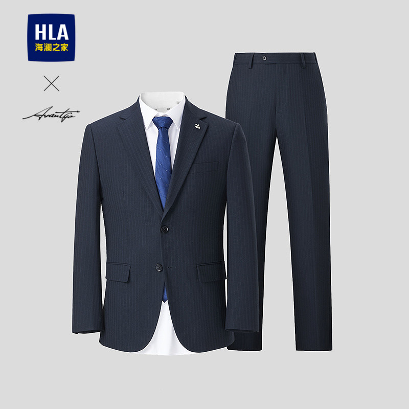 HLA/海澜之家轻商务时尚套西26春秋新款条纹优雅正装套装西服男
