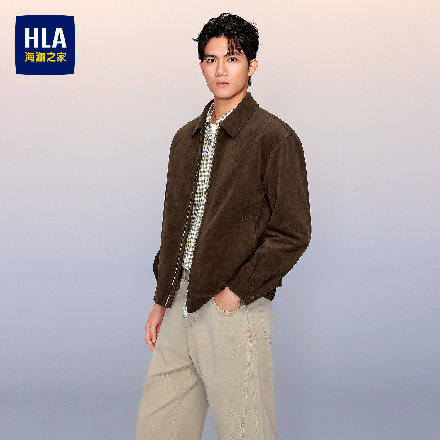HLA/海澜之家羊毛暖绒棉服夹克26秋冬新款翻领厚款保暖轻盈外套