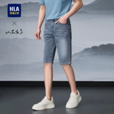 HLA/海澜之家 Джинсовые летние штаны, мужские шорты, с вышивкой, свободный прямой крой