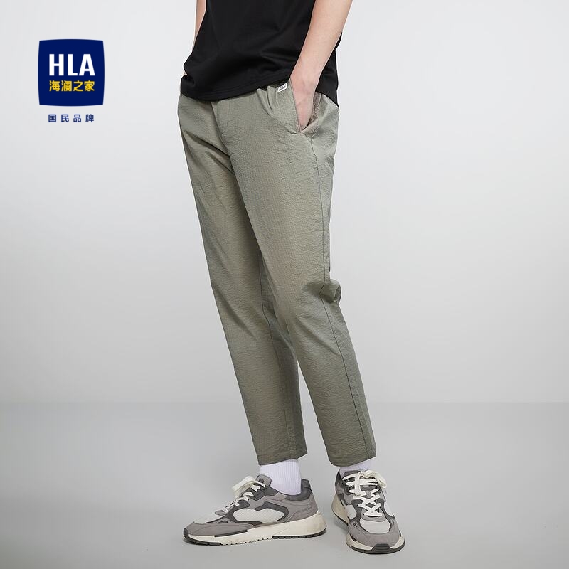 HLA/海澜之家春夏季薄款腰间松紧休闲裤舒适亲肤锦棉混纺裤子男士