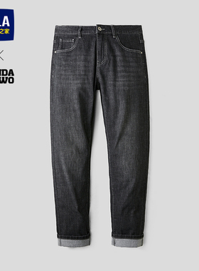 HLA/海澜之家panda wowo熊猫水洗黑色牛仔裤26春夏新微弹直筒裤男