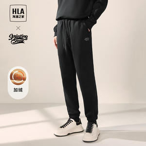 HLA/海澜之家加绒加厚保暖休闲裤秋冬季新款松紧腰束脚口卫裤男士