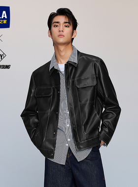 HLA/海澜之家POWER YOUNG系列翻领夹克25秋新仿皮商务时尚外套男