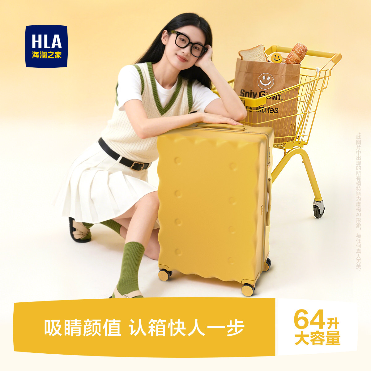 HLA/海澜之家饼干行李箱女2024新款登机箱20寸明星同款旅行